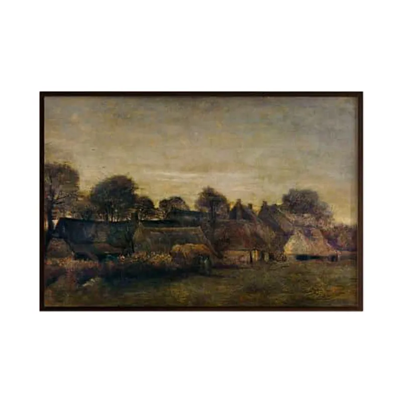 Farming Village At Twilight Canvas Wall Art - Black Frame media 6