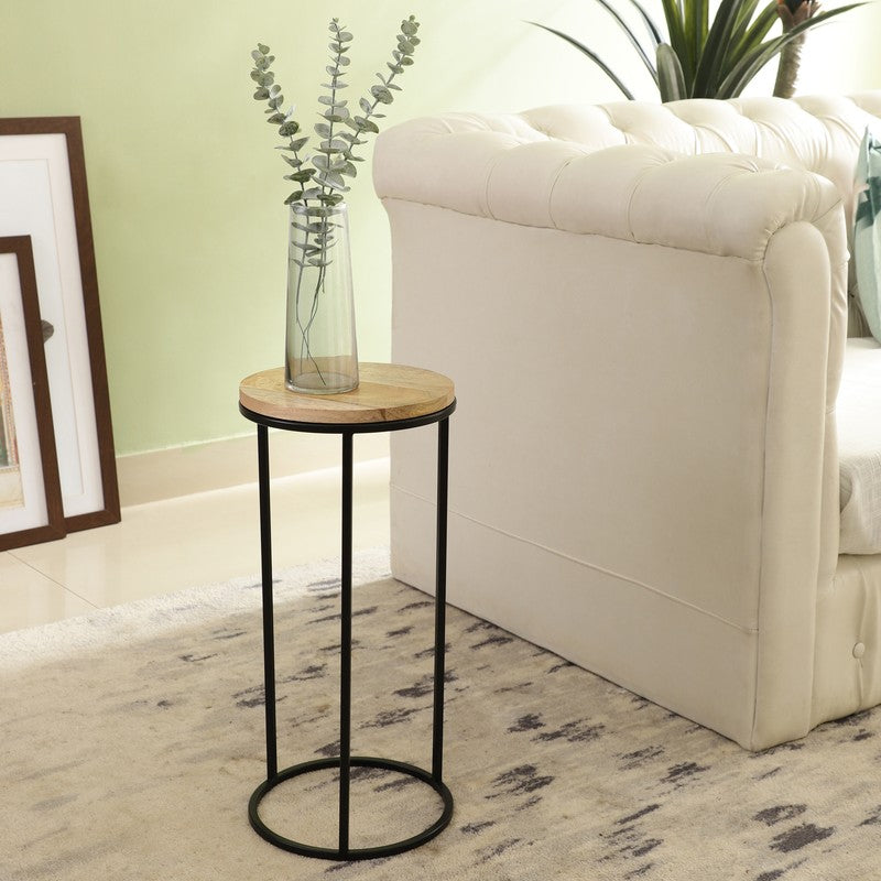 Wooden Top Base Aluminum Side Table - Large
