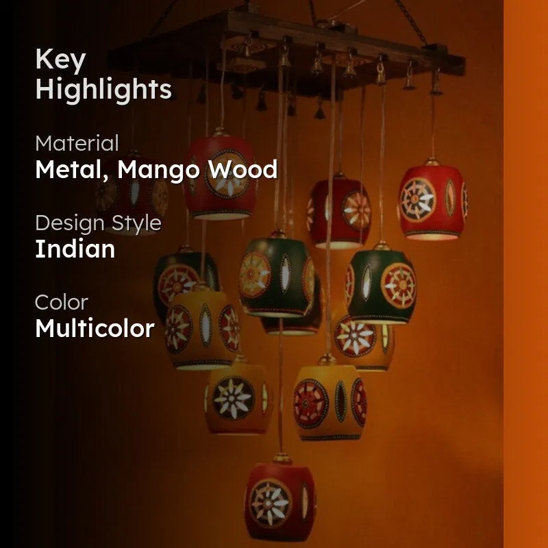 Shuva Ethnic Wooden Ceiling Lamp - Multicolor media 2