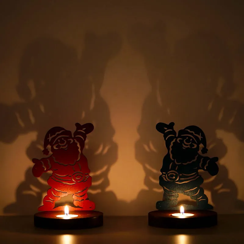 Mr Klaus Wood Christmas Tea Light Holder (Green & Red) - Set Of Two media 5
