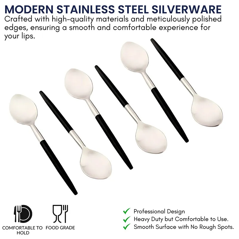 Stirling Stainless Steel Spoon Set (Silver & Black) - Set Of Six media 5