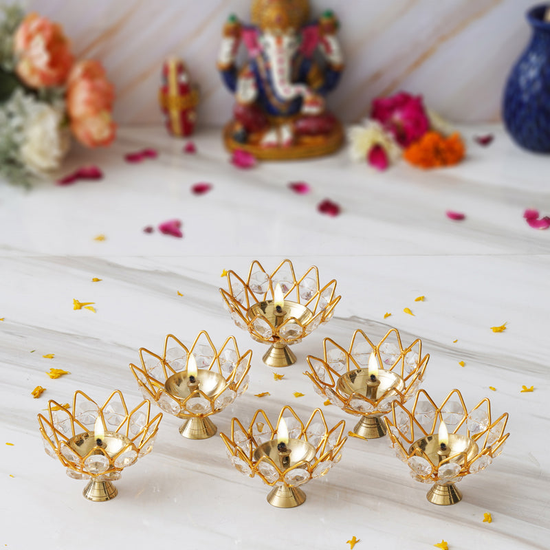 Kamala Crystal Festive Diya - Set Of Six