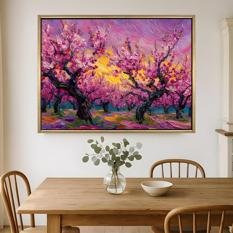 Rosy Orchard Canvas Wall Painting With Frame