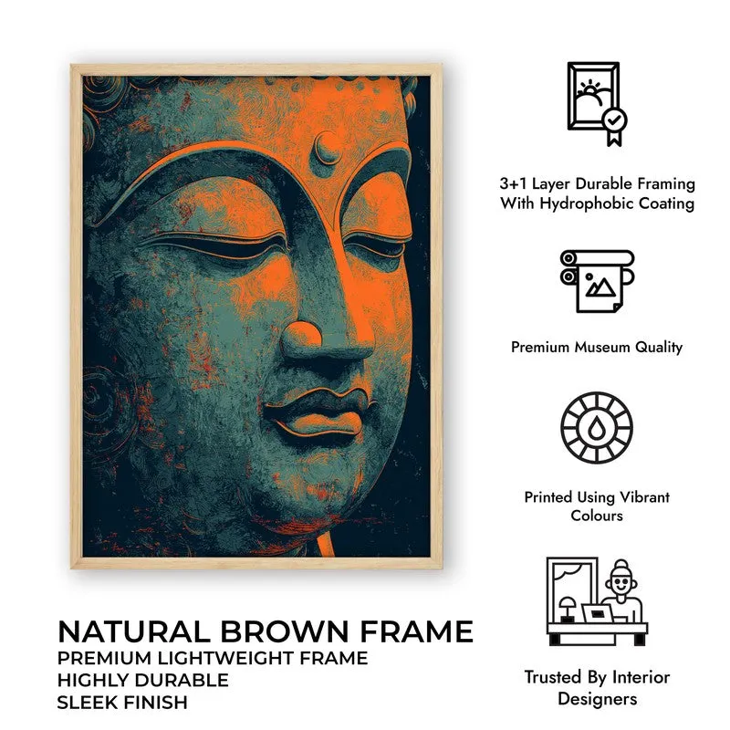 Vivid Serenity Buddha Archival Paper Wall Painting With Brown Frame media 9
