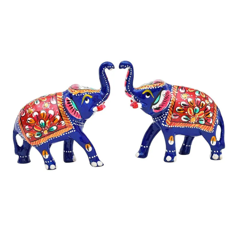 Hathi Hues Painted Metal Showpiece - Set Of Two media 3