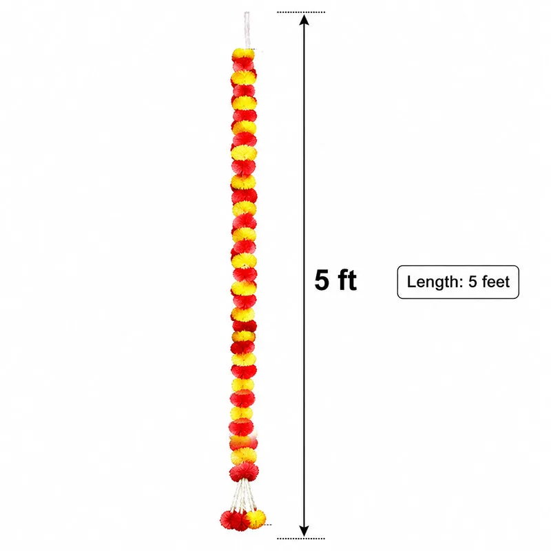 Single red and yellow toran strand shown vertically against a white background