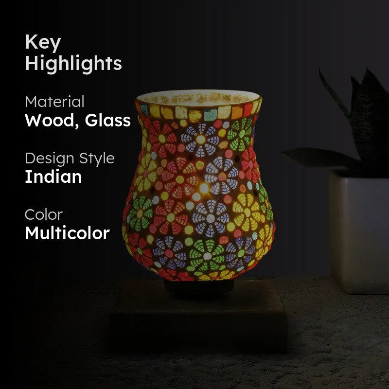 Glazic Mosaic Glass Table Lamp With Wooden Base - Multicolor media 2