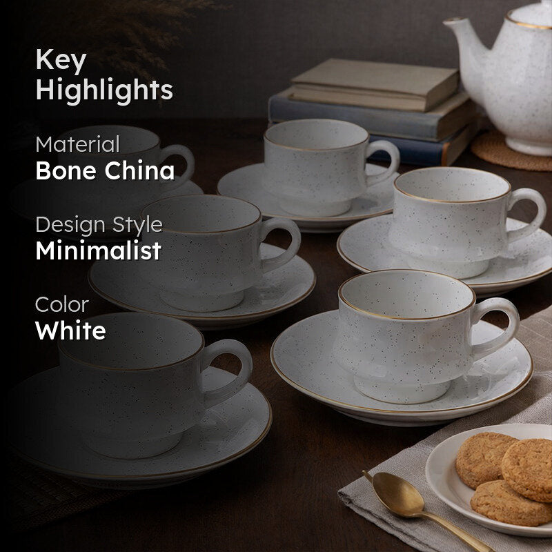 Elowen Bone China Cup & Saucer (125 ML) - Twelve Piece Set media 3
