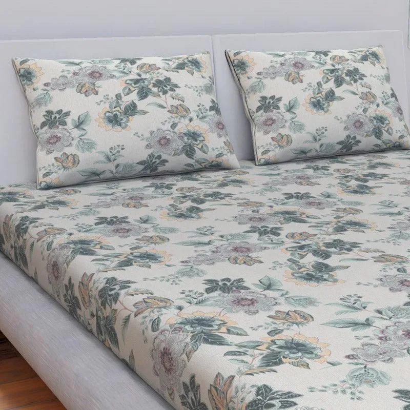Himeya Comfort Percale Jade Garden Cotton Bedsheet (Pale Green) - 144 TC media 1
