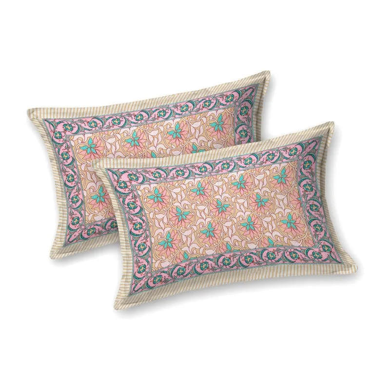 Auraus Cotton Bedsheet (Peach,Green) - 240 TC media 4