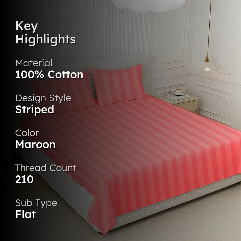 Elegance Striped Cotton Bedsheet (Maroon) - 210 TC media 2