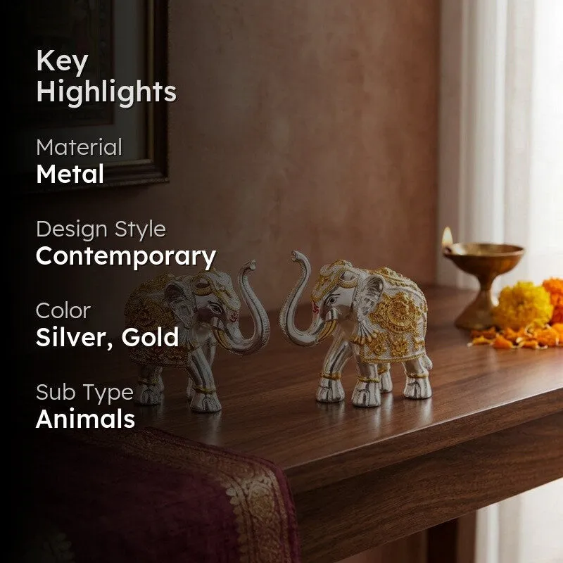 Prosperity Elephant Metal Showpiece - Set of Two media 2