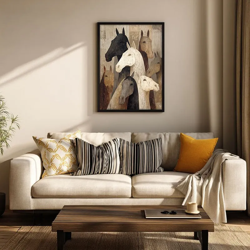 Herd of Horses Wall Painting With Black Frame media 3
