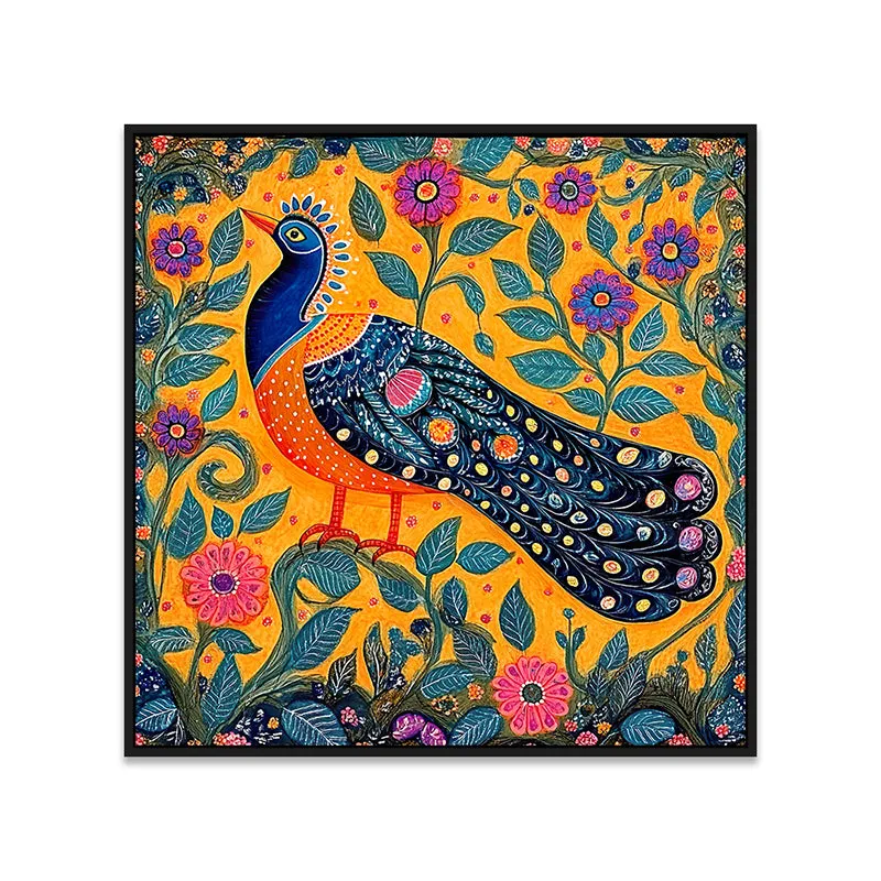 Mayura Trance Canvas Wall Painting With Frame - Black media 5