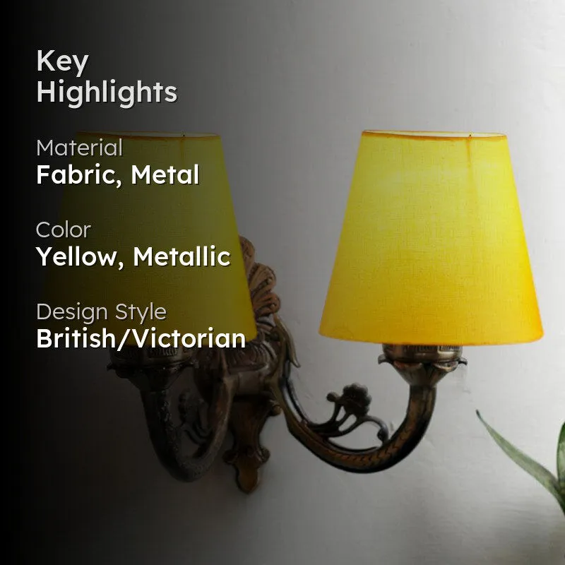 Vintage Conical Duo Fabric & Metal Wall Lamp - Yellow media 2