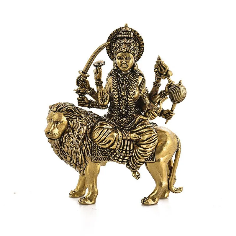 Exquisite Durga Brass Idol - Gold media 3