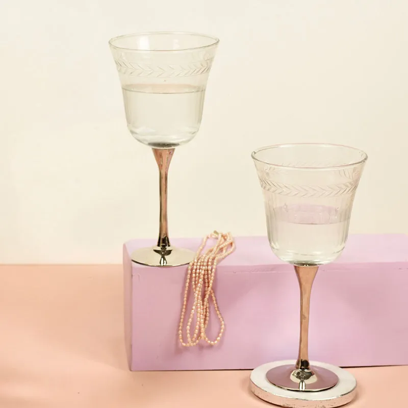 Sitarana Glass & Brass Goblet Wine Glass (Nickel/350 mL) - Set Of Two media 4