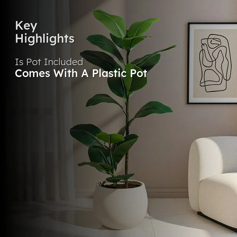 Leafis Artificial Rubber Plant With Black Plastic Pot - 4 Feet - 2