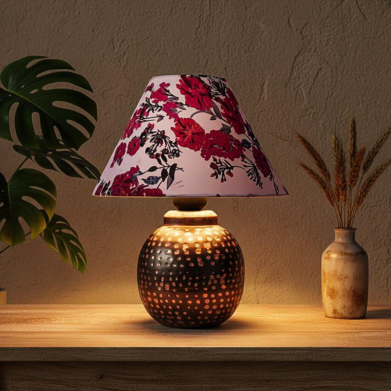 Rosa Damask Metal Fabric Table Lamp - Multicolor