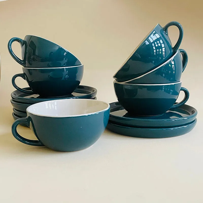 Elegant Green Ceramic Cup & Saucer (320 mL Each) - Set of Six media 3