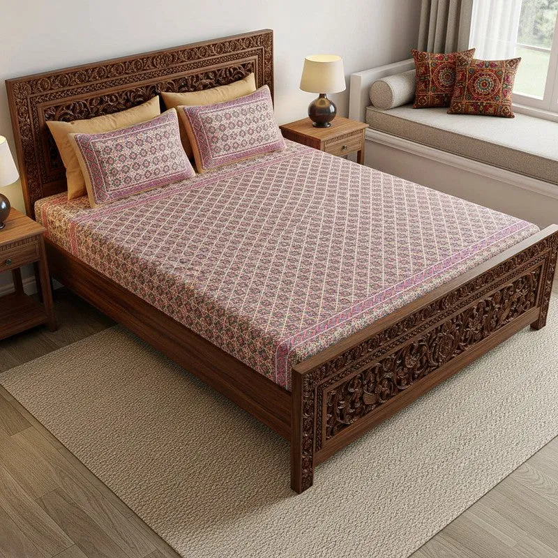 Aavni Cotton Bedsheet (Peach, Pink) - 180 TC media 1