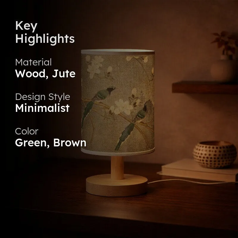 Artistic Bird Jute & Wooden Table Lamp - Green media 2