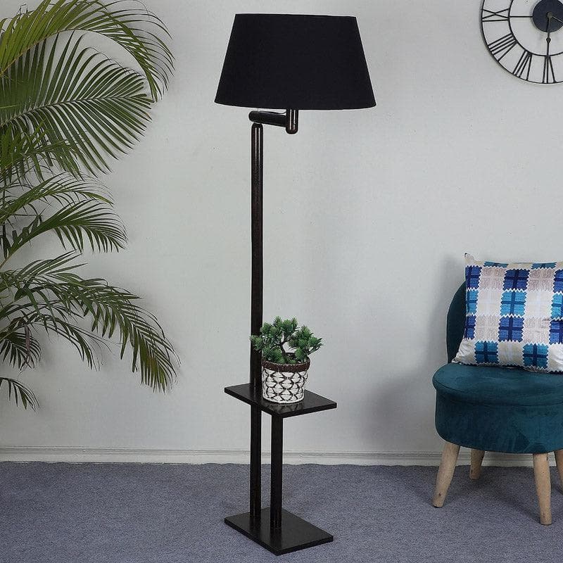 Eartha Enya Wooden Floor Lamp With Shelf - Black media 3