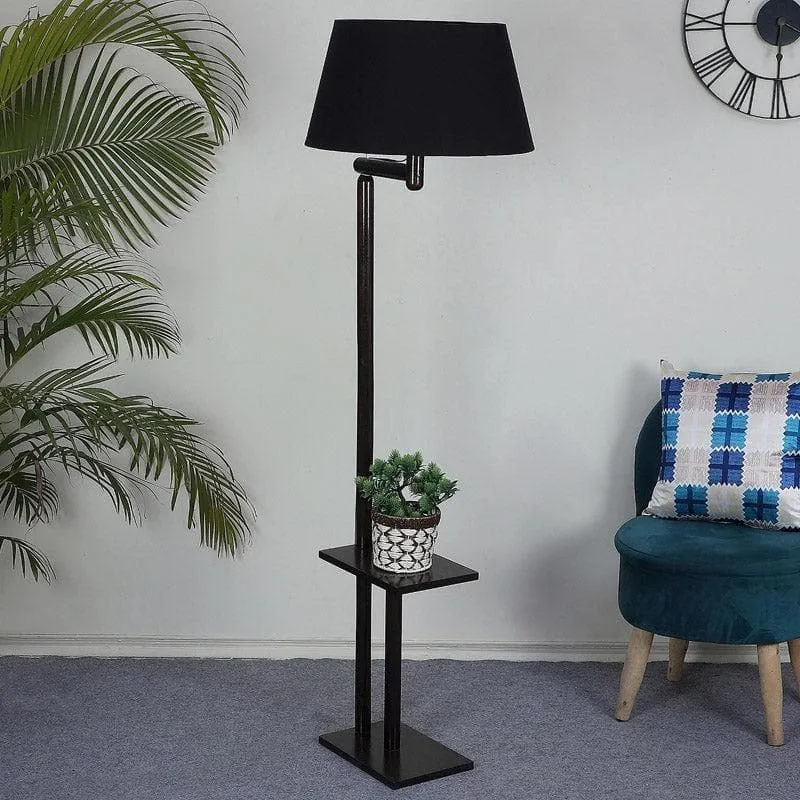 Eartha Enya Wooden Floor Lamp With Shelf - Black media 3