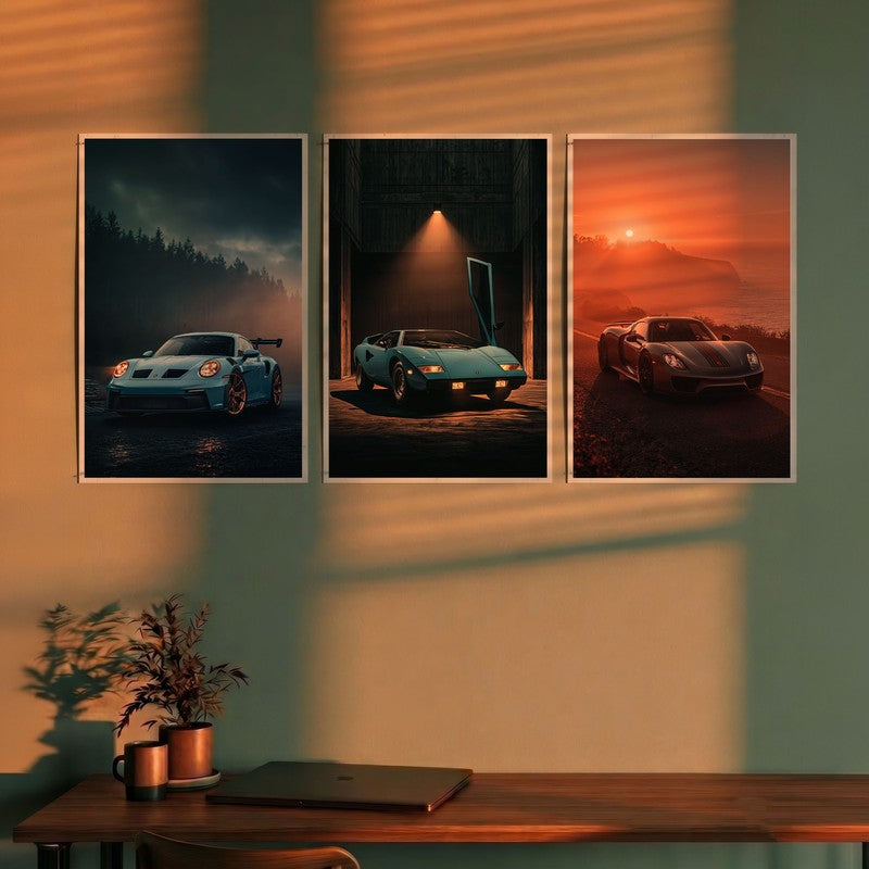 Racer Silhouette Cars Polymer Wall Poster