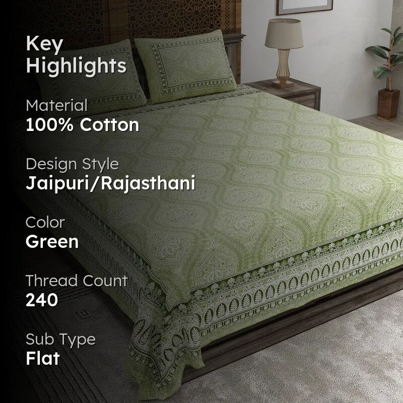 Lineon Cotton Bedsheet (Green) - 240 TC media 2