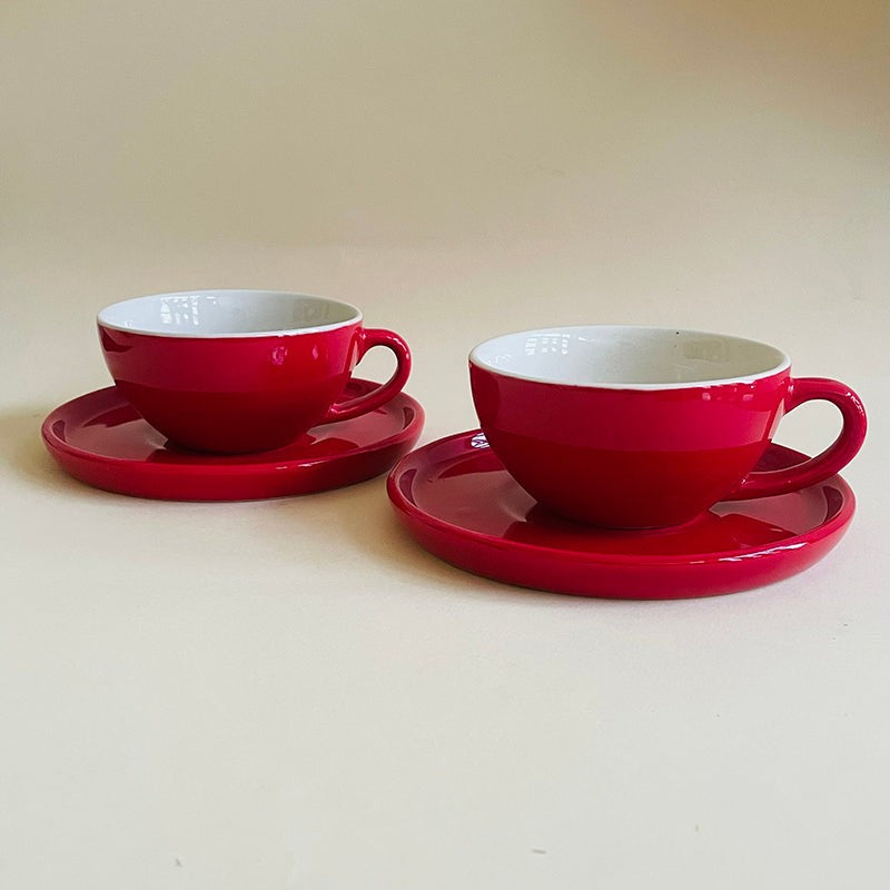 Blush & Brew Ceramic Cup & Saucer (Red/320 mL Each) - Set of Two image 3