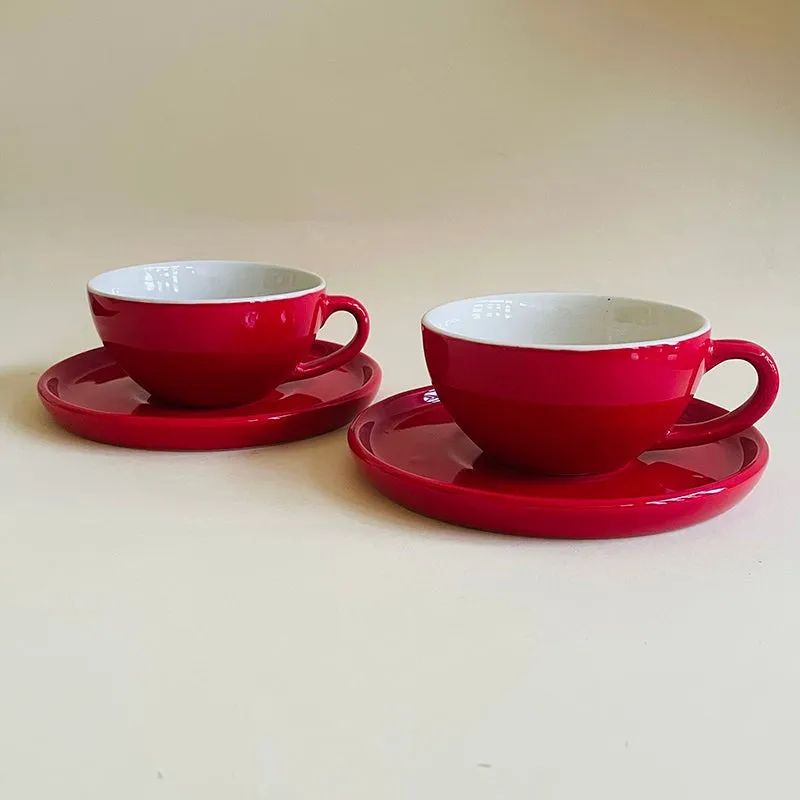 Blush & Brew Ceramic Cup & Saucer (Red/320 mL Each) - Set of Two media 3