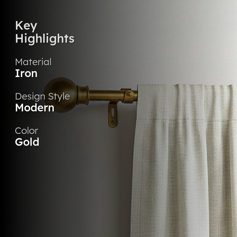 Orbetta Extendable 1" Single Curtain Rods With Round Finial & Brackets (Gold) image 2