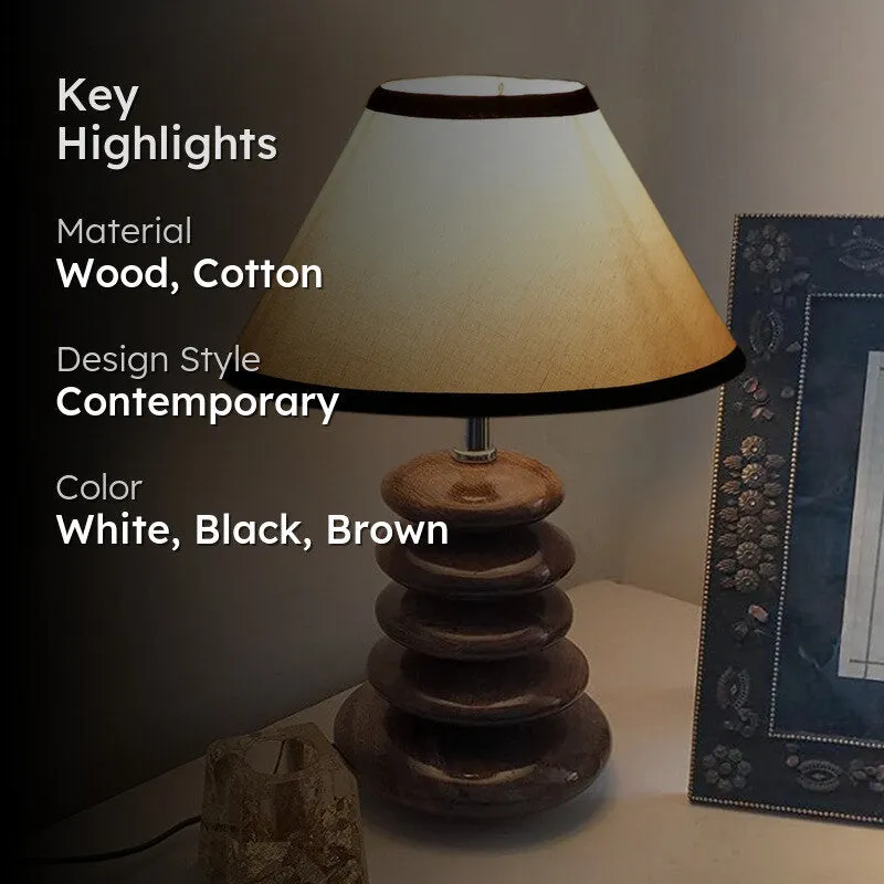 Ravion Cotton Table Lamp With Wooden Base - White media 2