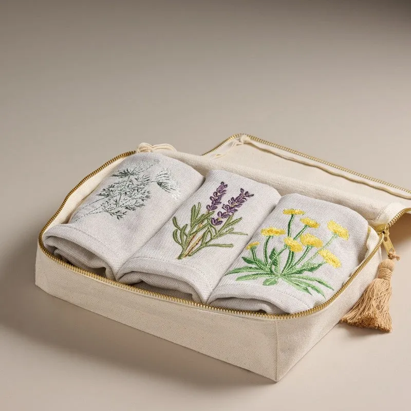 Flora Embroidered Bamboo Cotton Hand Towels with Canvas Box - Set Of Three media 3