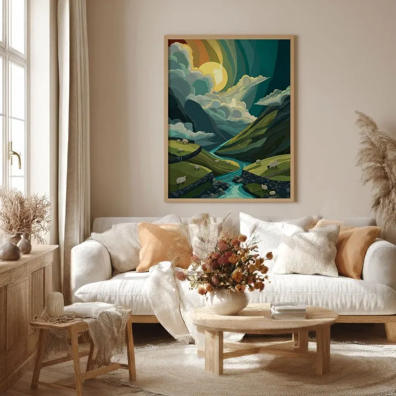 Emerald Valley Canvas Wall Painting - Brown Frame media 4