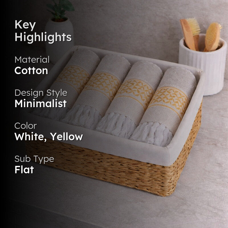 MosacStripe Cotton Hand Towel (Yellow) - Set of Two media 2