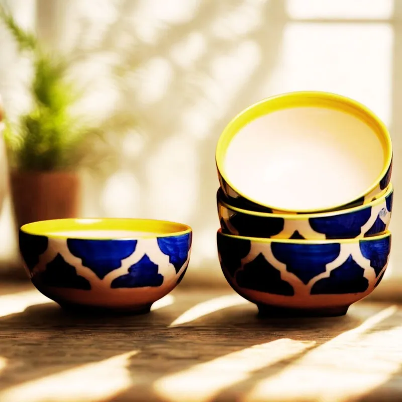 Snackify ServeEase Ceramic Snack Bowls (Blue,Yellow, 200 mL Each) - Set Of Four media 4