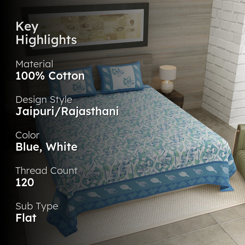 Royal Style Cotton Bedsheet (Blue,White) - 120 TC media 2