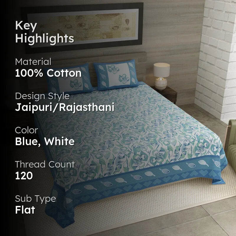 Royal Style Cotton Bedsheet (Blue,White) - 120 TC media 2