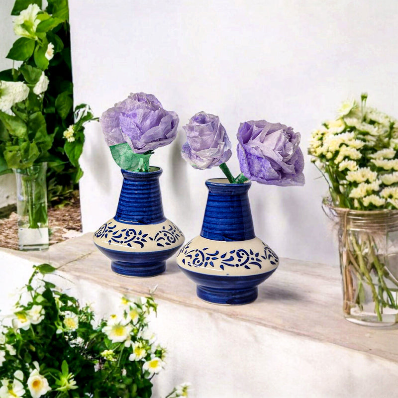 Mitti Azure Ceramic Vase - Set Of Two