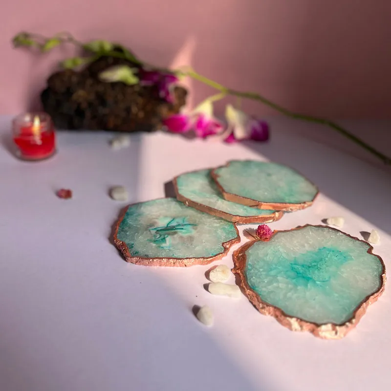 Suzzaine Handcrafted Crystal Agate Coaster (Green) - Set Of Four media 1