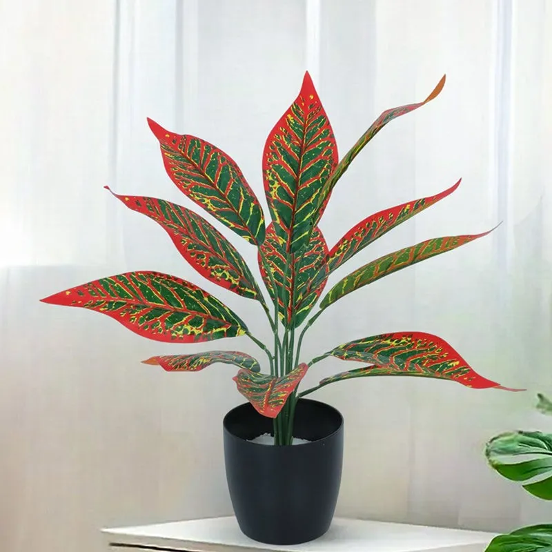Edena Artificial Red Croton With Black Plastic Pot - 1.6 Feet media 2