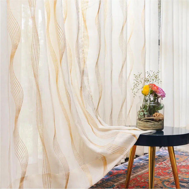 Urban Space Pampas Gold Foil Printed Curtain - Set Of Two media 1