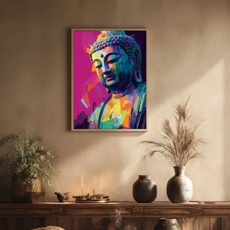 Awakened in Color Buddha Archival Paper Wall Painting With Brown Frame media 1