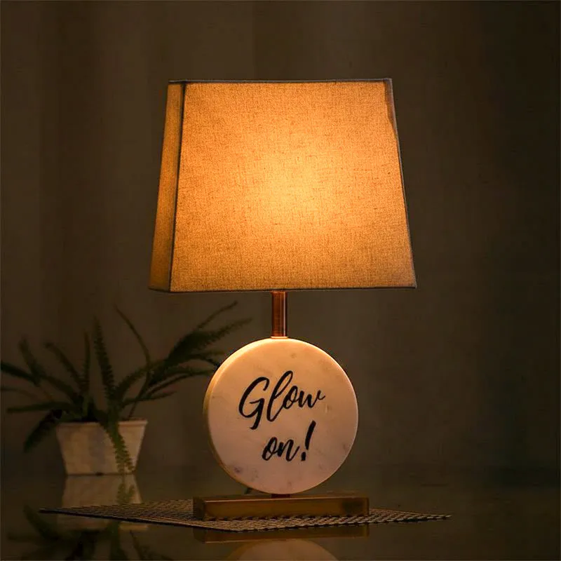 Glow On Marble & Brass Base Fabric Table Lamp - Beige,White media 1