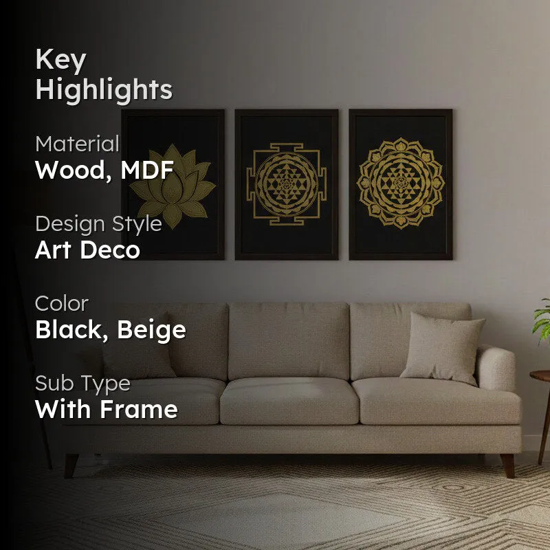 Sacred Geometry & Lotus Wall Painting With Frame - Set Of Three media 2