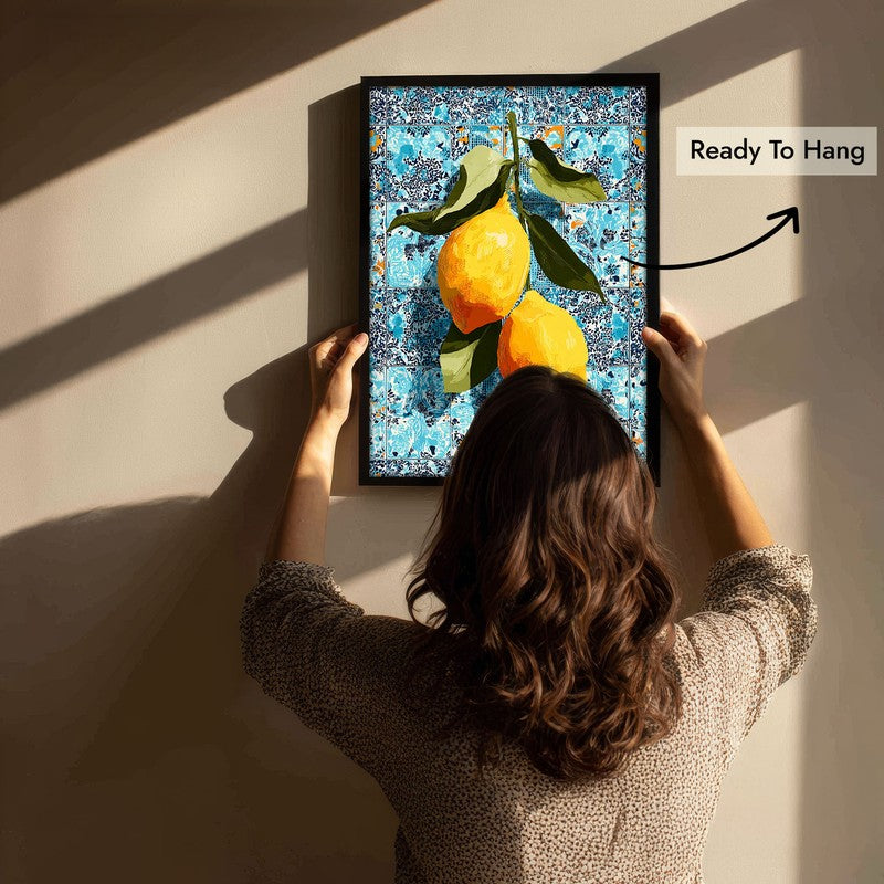 Zestara Lemon Foliage Canvas Wall Painting With Black Frame media 5