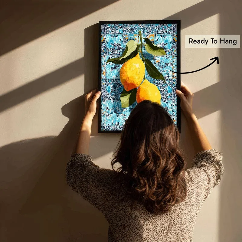 Zestara Lemon Foliage Canvas Wall Painting With Black Frame media 5