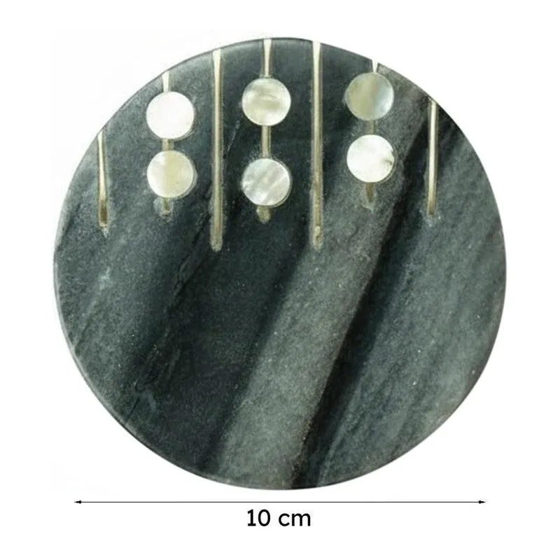 Pearl Charm Marble Coaster With Brass Inlay (Grey, White) - Set Of Two media 7